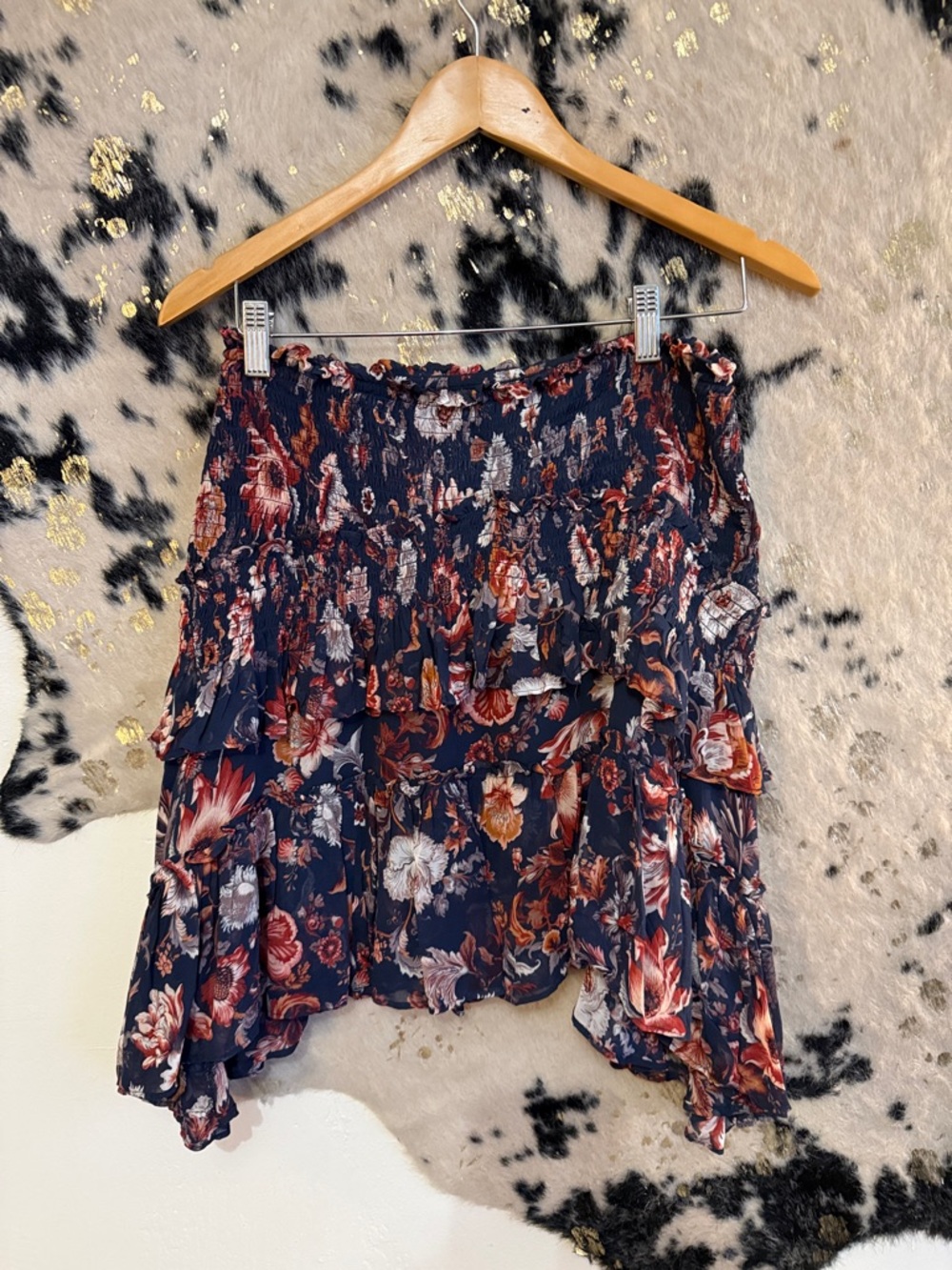 Floral Navy Ruffle Tiered Mini Skirt - Women